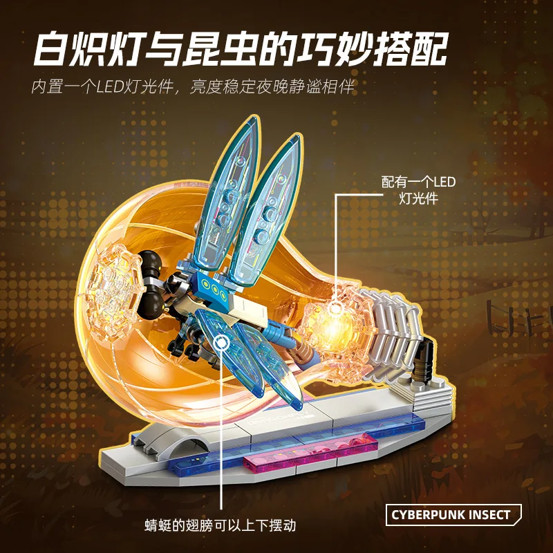 Mainan Edukasi Kreatif Balok Susun Serangga Cyberpunk untuk Perkembangan Intelektual Anak Laki-Laki