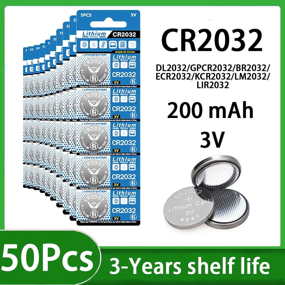 5-100PK CR2032 Coin Cell CR 2032 DL2032 BR2032 KCR2032 Battery Car Remote Control Toy Coin Cell Electronics