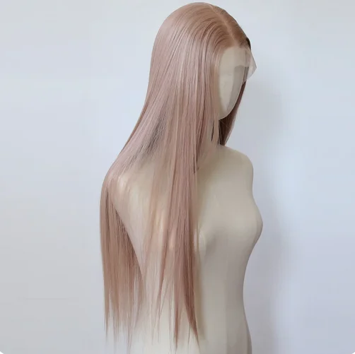 Rose Pink  Part Synthetic Lace Front Wig Long Straight Misty Pink Pre Plucked Lace Front Synthetic Wig Futura Fiber Hair