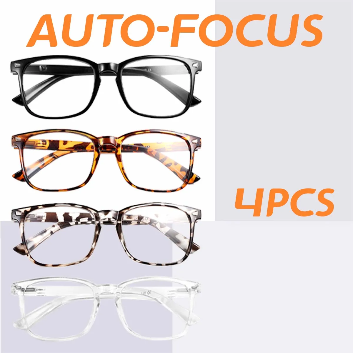 

4pcs Auto-Focus Reading Glasses,Lightweight PC Frame, Unisex Design, Ideal for Computer Use and Perfect Gift Choice