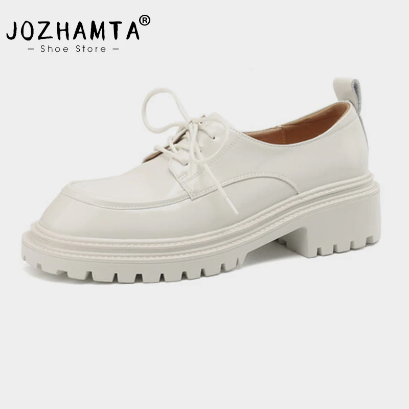 JOZHAMTA Size 34-39 Women High Heels Loafers Pumps Real Leather Platform Chunky Heel Spring Shoes 2025 Flats Shoes Office Lady