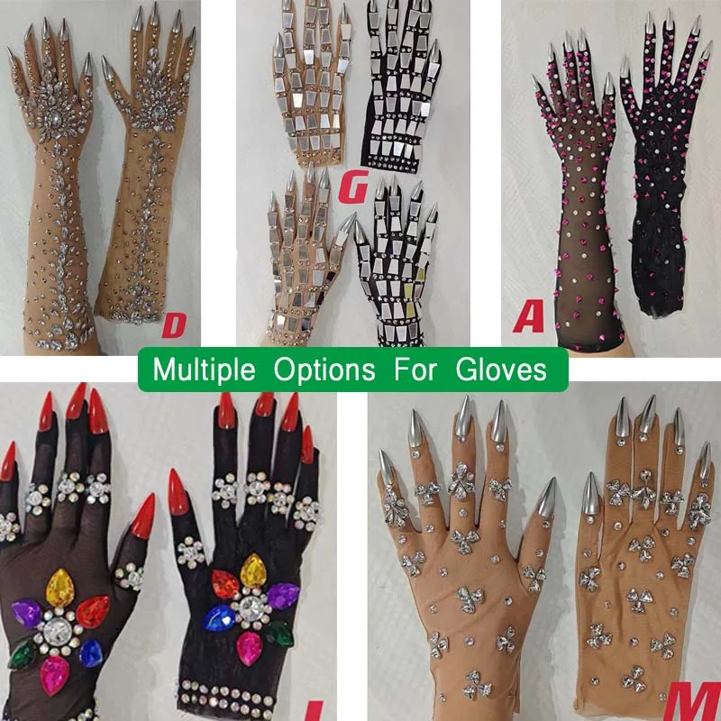 Multiple Options For Gloves Gogo Performance Accessories Rhinestone Glitter Long Gloves Nightclub Party Show  Stage Wear VDL1244