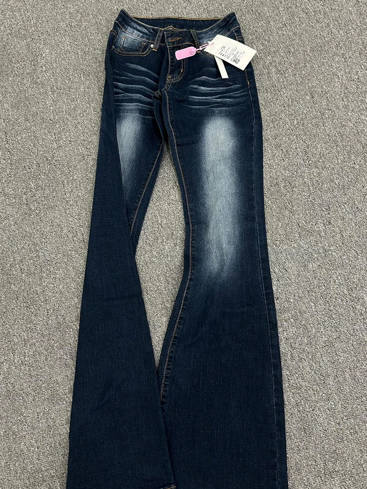 Retro Feel Skinny Low Waist Bell Bottom Denim Jeans Women's Spring Autumn New Large Size Washed out  Hoof Pants