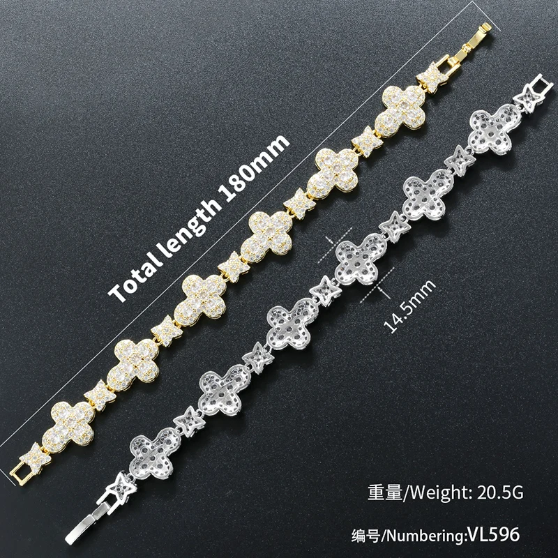 ZHUKOU 18K Golden Plated CZ Stone Four-leaf Clover Delicate Light Luxury Ladies Jewellery Bracelet Necklace Series :VL596 VL597