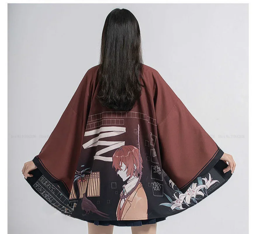 Unisex Cosplay Anime Harajuku Japanese Style Kimono Haori Cardigan Bungo Stray Dogs Dazai Osamu Costume Halloween Dress Up Party