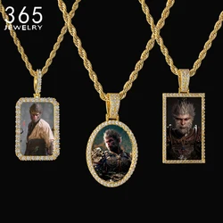 Black Myth Wukong Personalized Customize Photo Square Oval With Zircon Pendant Necklace Rope Chain Jewelry Women Girl Gift