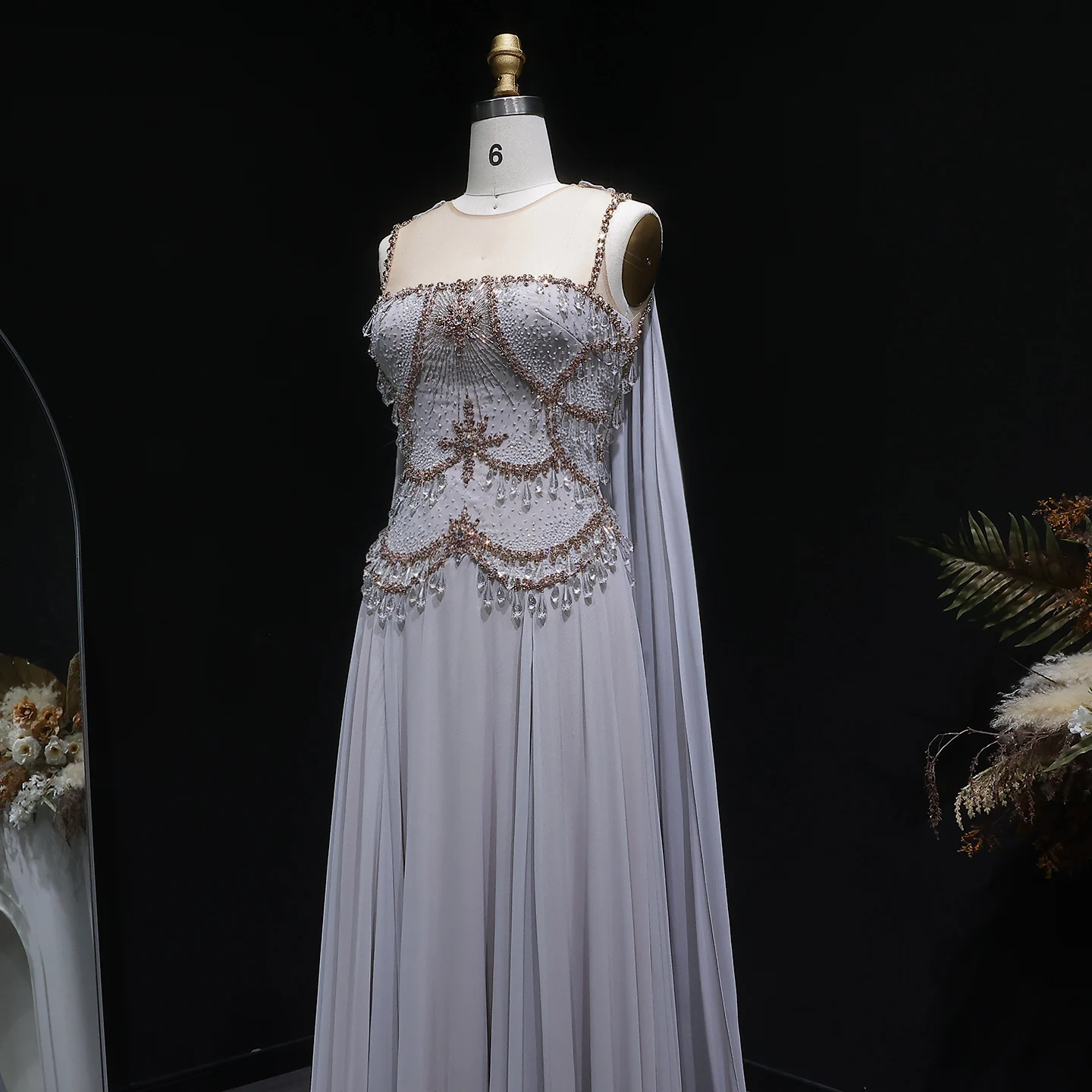 Sharon Said Elegante Arabische Silber-Gold Abendkleider mit Kristallperlen 2026 Dubai für Hochzeitsfeier-Kleider SS517 Maßanfertigung – Detail 12