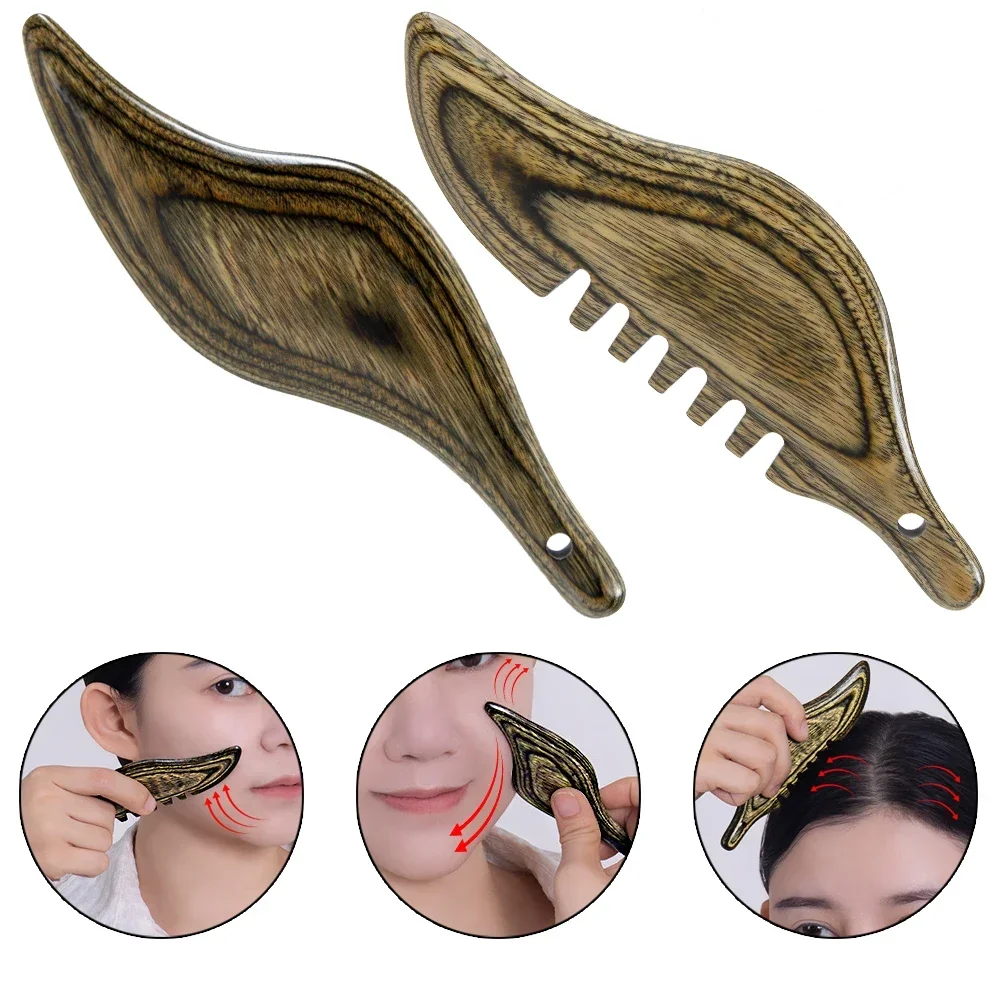 Herramienta Gua Sha de madera de abedul Natural, masajeador Manual de cara, herramienta de masaje de acupuntura de meridianos de mano, antiestático