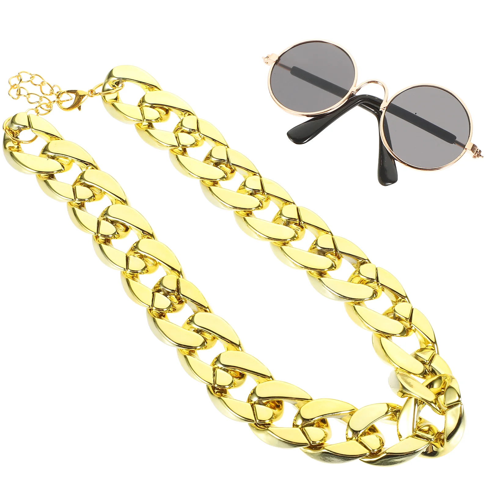 

2Pcs Pet Sunglasses Gold Necklace Set Fashion Metal Chain Pendant Accessory for Cats Dogs Cool Photo Props Jewelry Gift