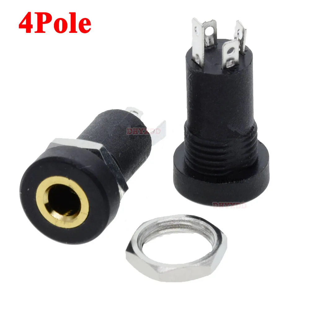 5PCS 3.5mm Audio Socket 3 4 Pole Black Panel Mount Gold Plated With Nuts Headphone Socket PJ-392A 3.5 mm Headphone Female view 3