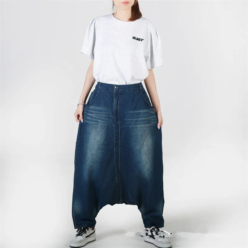 

Denim Cross-Pants Women High Waist Nine Points Harem Jeans Boyfriend Hip Hop Street Washed Bloomers Joggers Cowboy Trousers