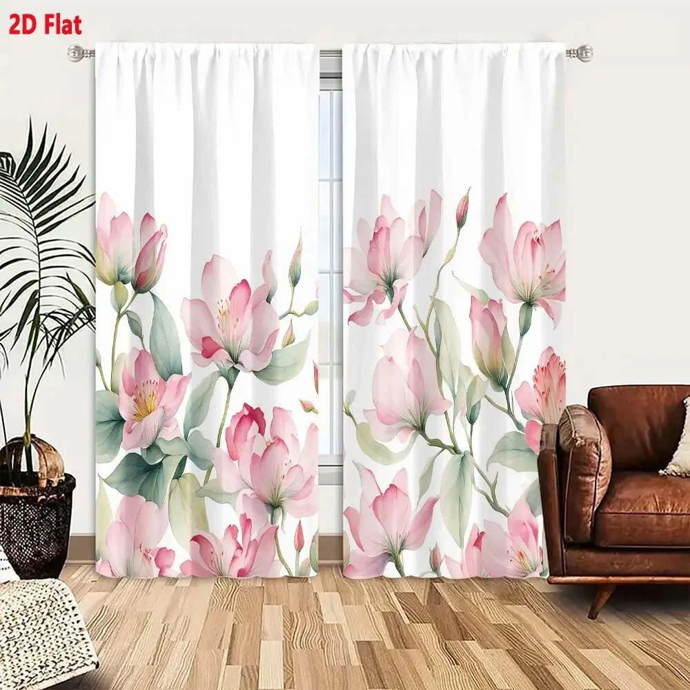 Elegant Pink Peony Floral Print Curtains sheer light filtering window drapes for bedroom living room home decor