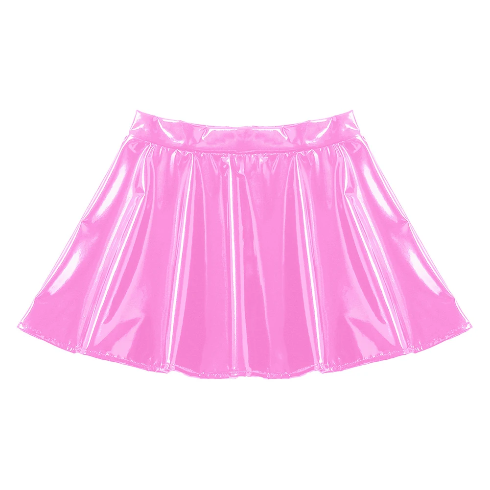 Flared Miniskirt For Women Glossy Patent Leather Skirt Dance Performance Mini Skirt Clubwear Cosplay Costume Retro Dress