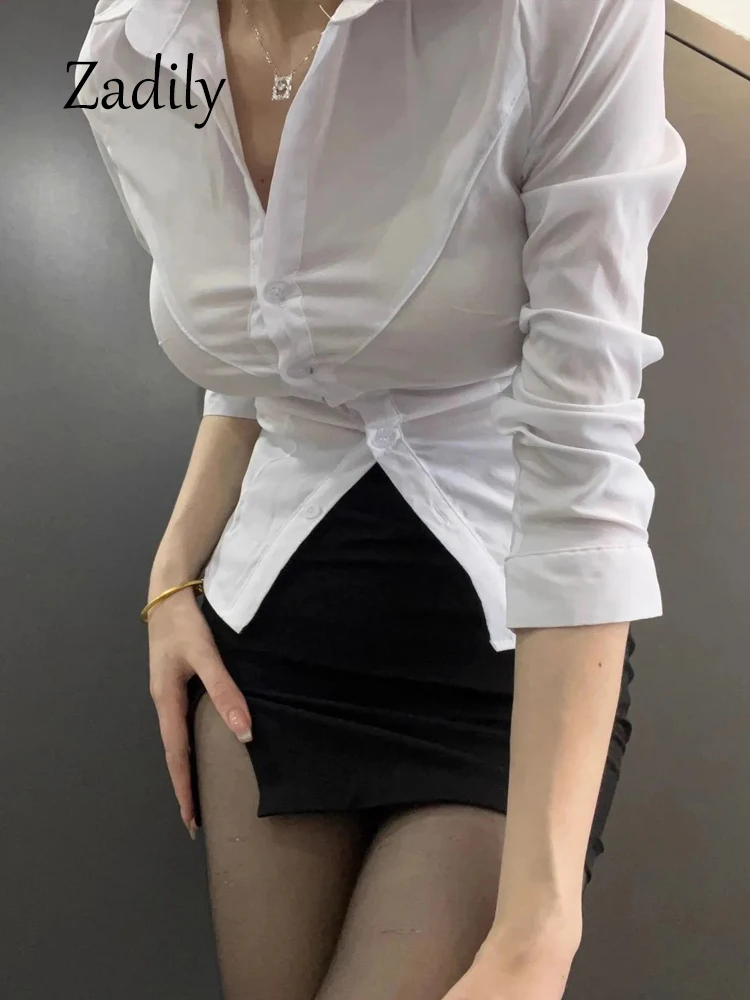 Zadily 2024 Spring Office Lady Long Sleeve Women White Shirt Korea Style Slim Waist Ladies Blouse Button Up Female Clothing Tops