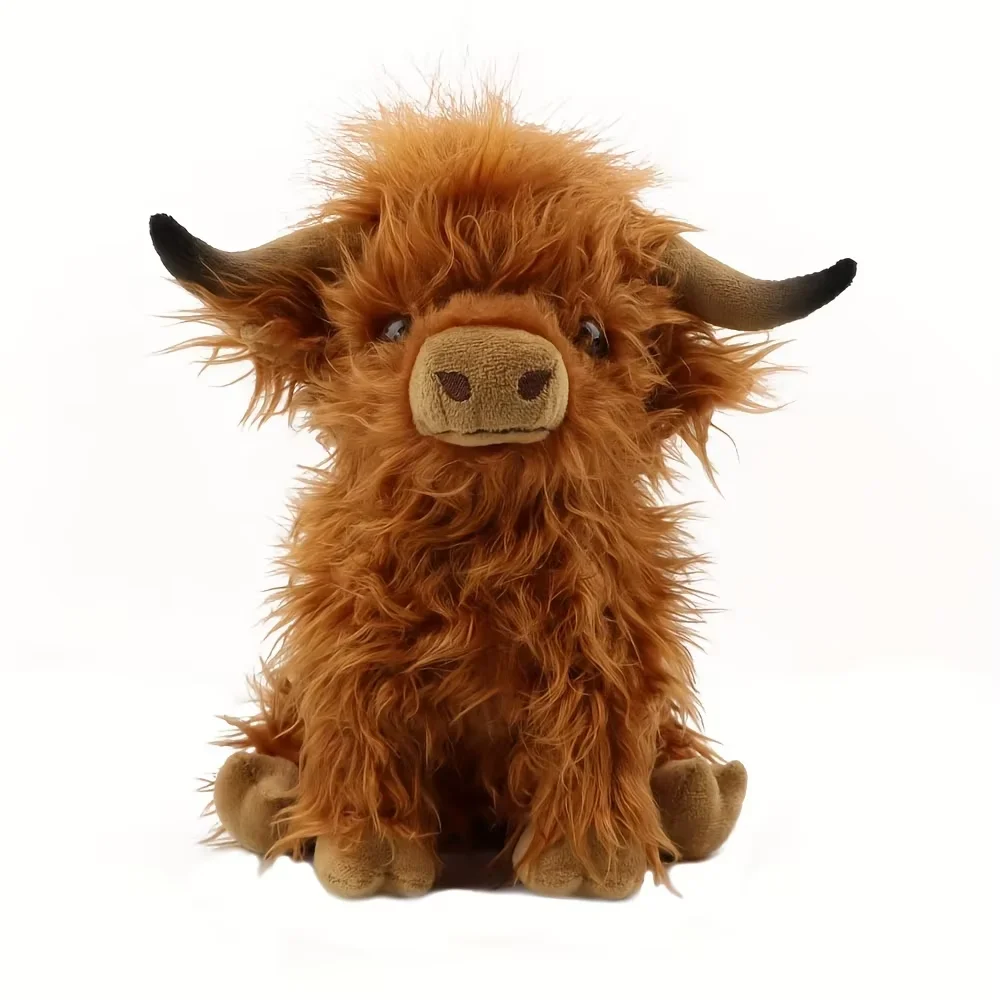 25 cm Simulation Kyloe Creme Highland Kuh Tier Plüschtier Weiche Angefüllte Highland Kuh Cattlle Plüschtier Geburtstagsgeschenk für Kinder Mädchen