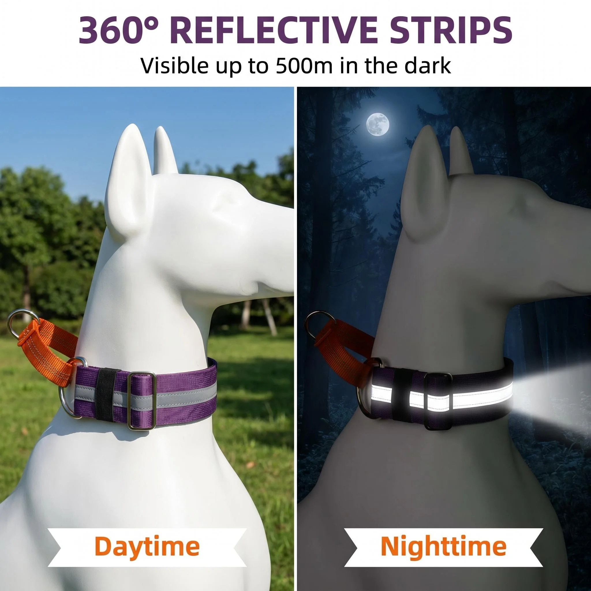 Personalized Reflective Dog Collar with Embroidered Name and Phone, Adjustable Anti-Pull Nylon Collar for Small Medium Large Dog
