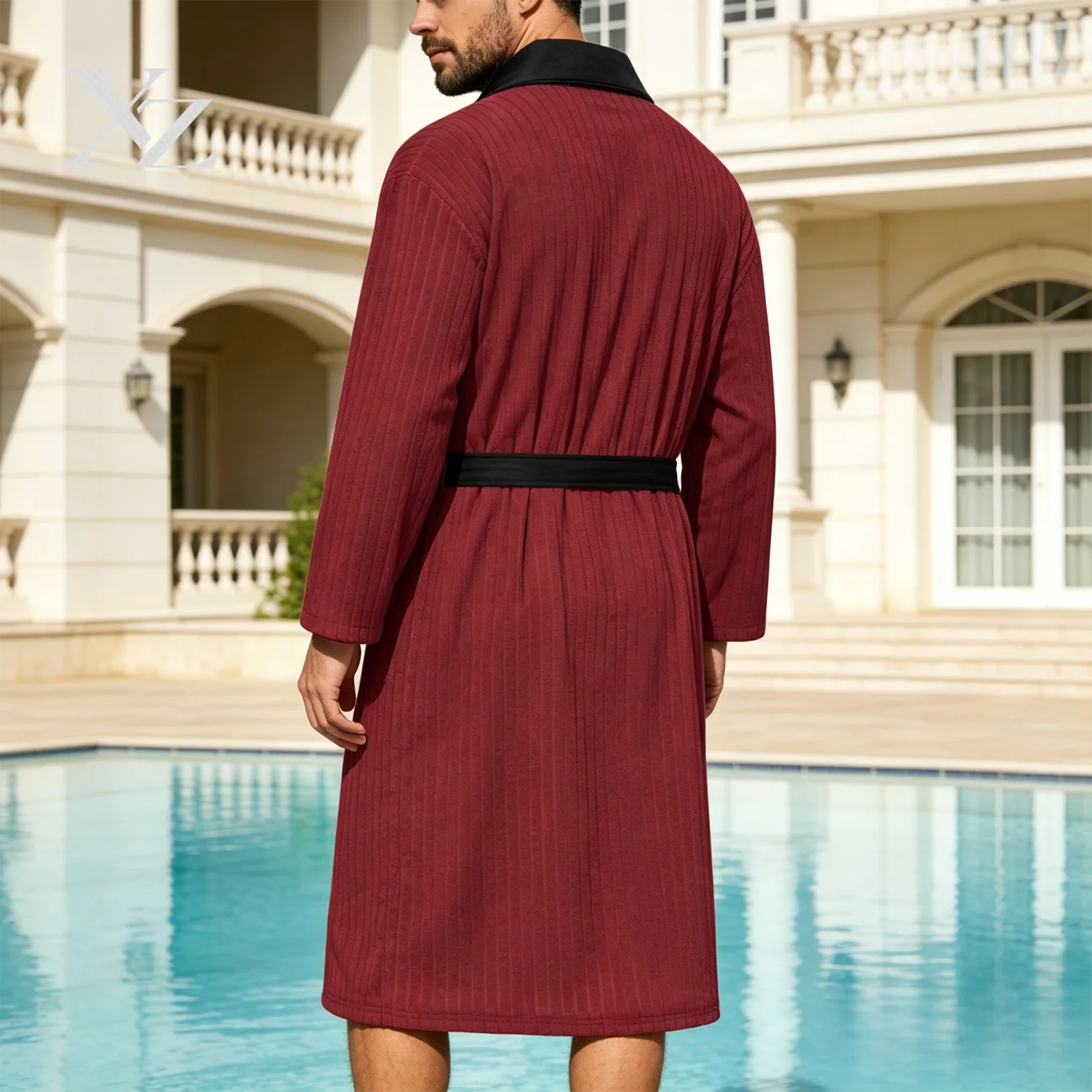 Men's clothes, patterned men's large for bathrobe, long for long plain-colored home wear, belt soft size shawl-like strap pajama