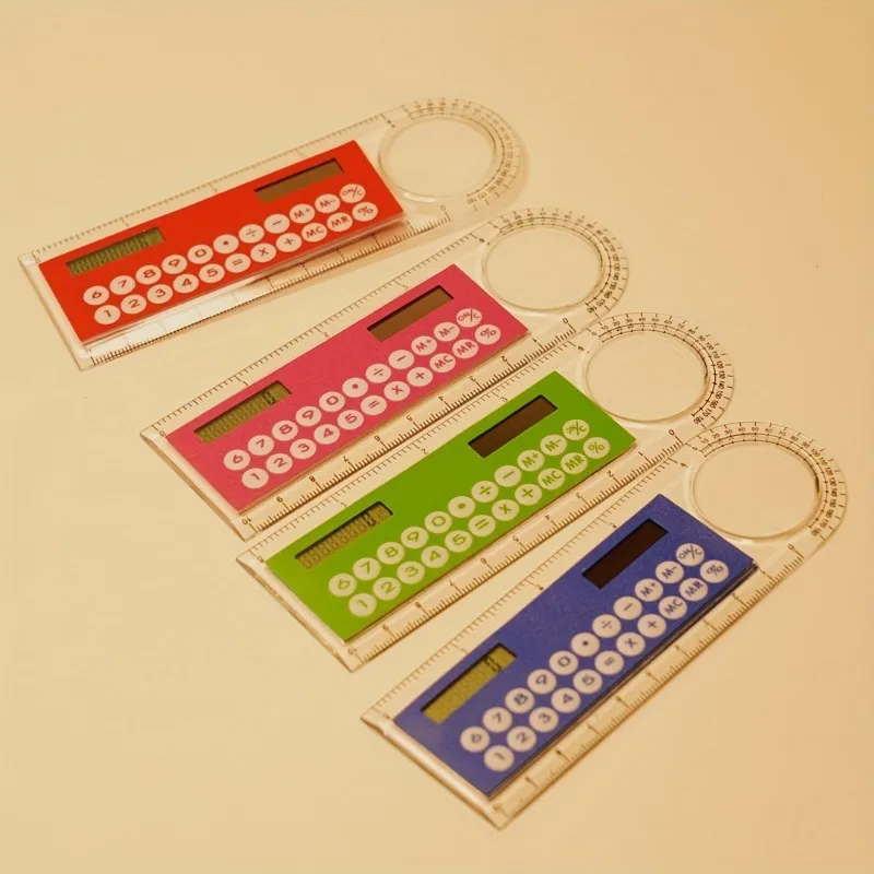 مسطرة صغيرة رفيعة للغاية مع آلة حاسبة بالطاقة الشمسية عدسة مكبرة آلة حاسبة متعددة الوظائف 10 سم مستلزمات مكتبية مدرسية #3