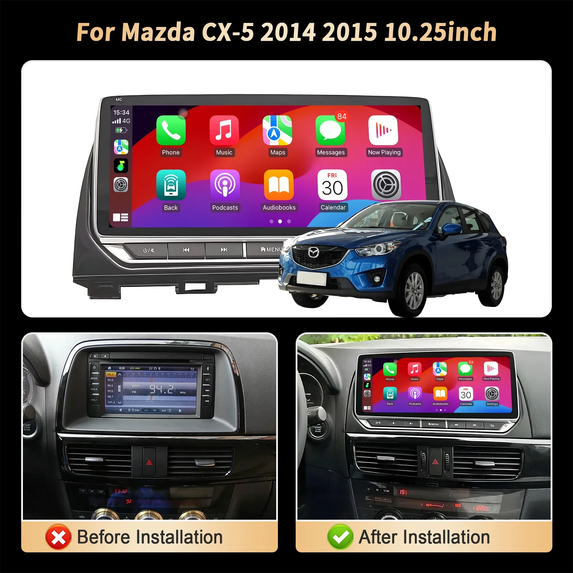 10.25 inch Car Radio For Mazda CX-5 2014 2015 Android 15 4G Head Unit Wireless Bluetooth CarPlay Touch Screen Stereo