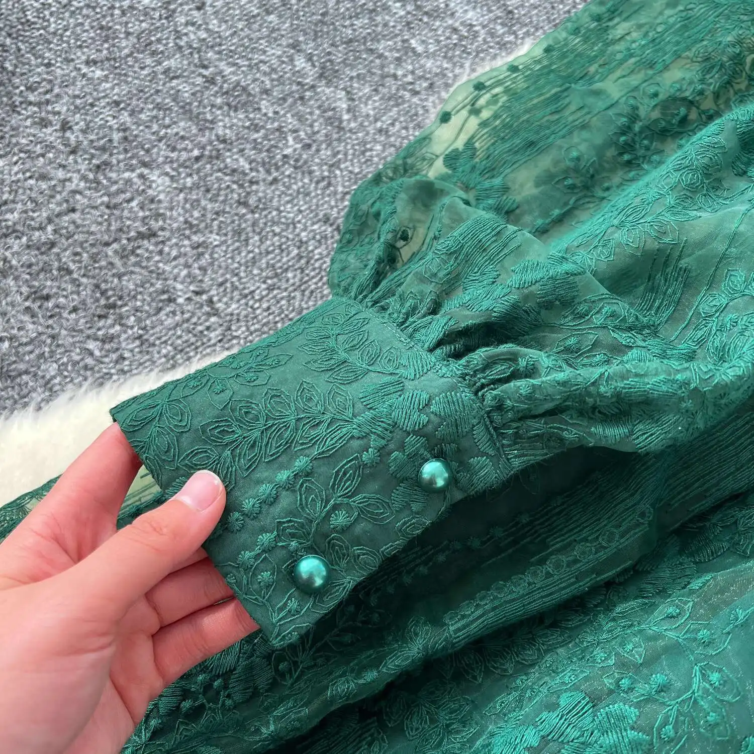 Luxury Embroidery Women Dress Lantern Long Sleeve Lace Vestidos Pearl Prom Female Evening Birthday Party Dresses