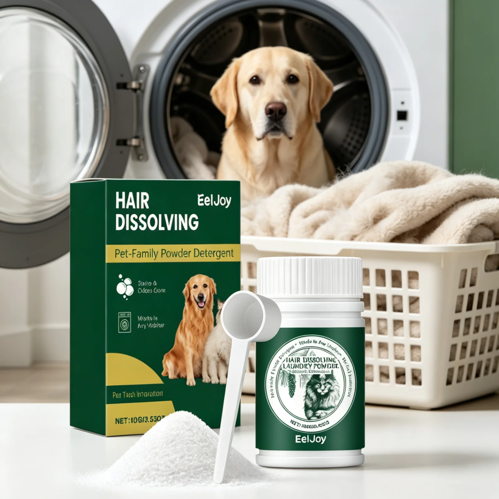 EelJoy Pet Hair Dissolving Laundry Powder Deep Cleaning Decomposed Stain Long Lasting Freshness Pet Hair Remover Detergent 100g