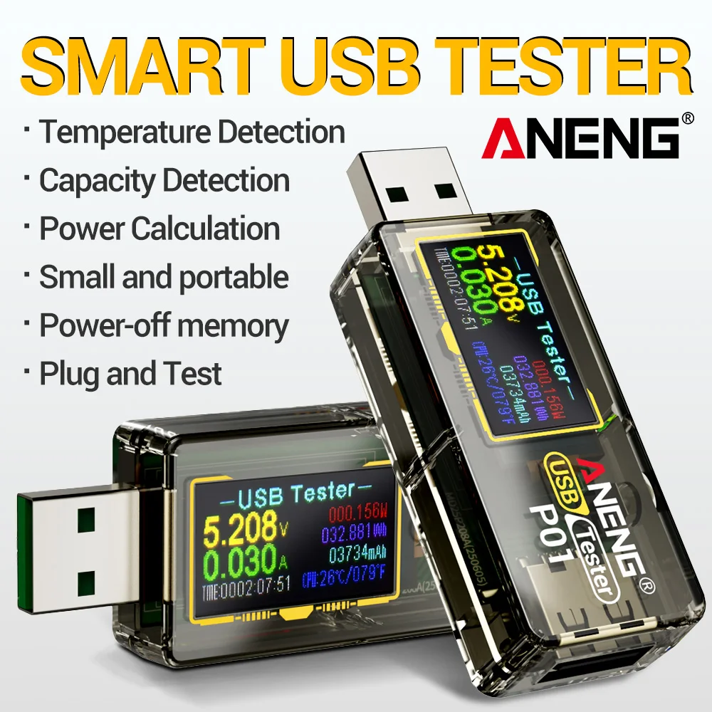 

Цифровой USB-тестер ANENG P01: Многофункциональный измеритель напряжения, тока и мощности постоянного тока (DC 4-30В), вольтметр, амперметр, измеритель емкости зарядного устройства