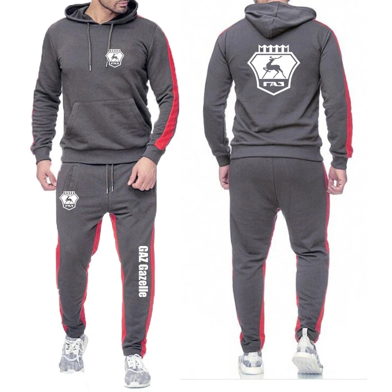 GAZ Gazelle Printing 2024 Men's New Spring and Autumn Casual Hoodie Zipper Coats Sweatpant Sets Harajuku Comfortabe Suits