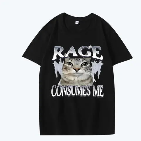 2025 Hot Sale Cat Meme T-Shirt Men Women Retro Fashion Short Sleeve T-shirts Cotton Casual Cozy Oversized T Shirts
