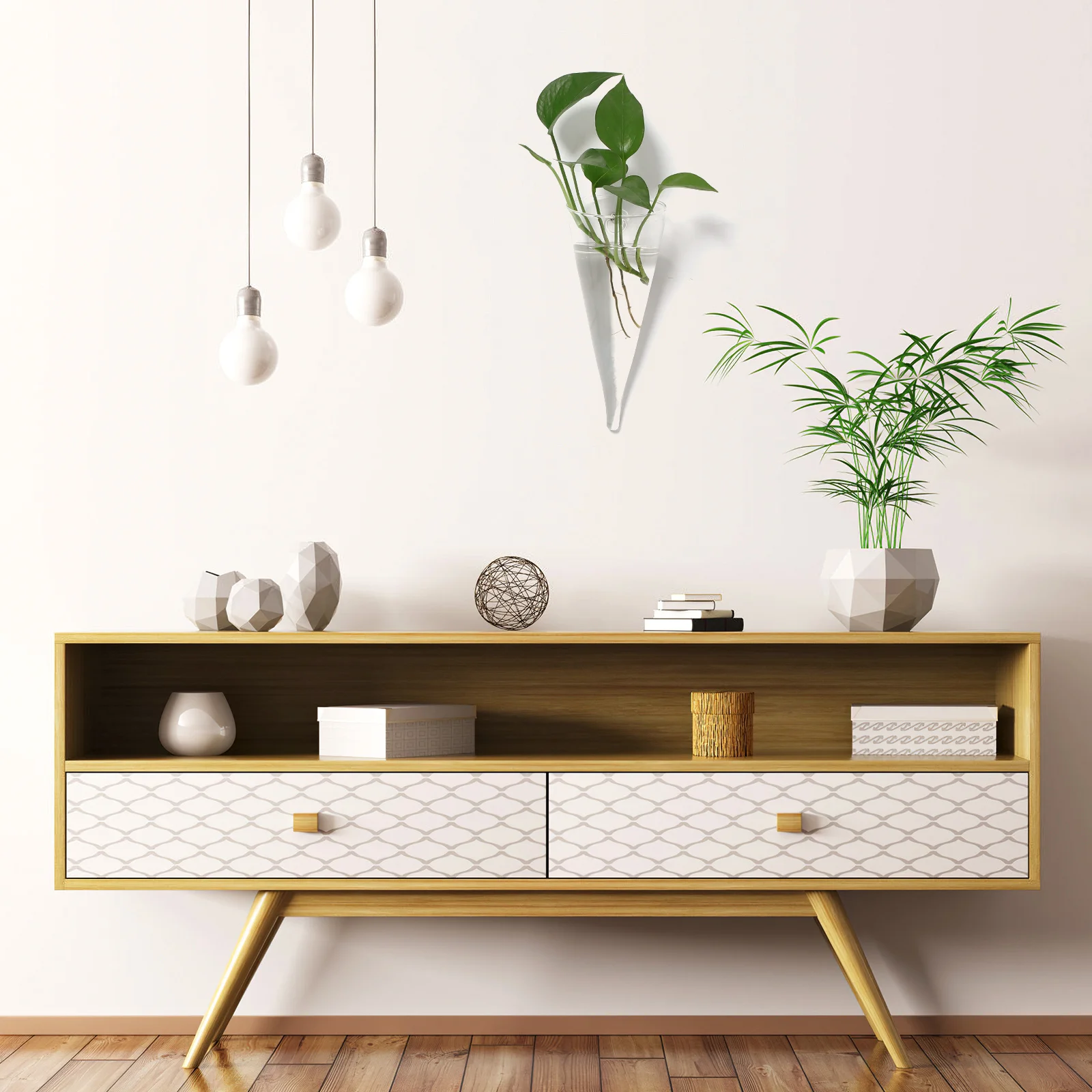 

High Quality Handmade Clear Circular Cone Glass Wall Vase Bottle Transparent for Plant Flower Decoration Home and Office Use