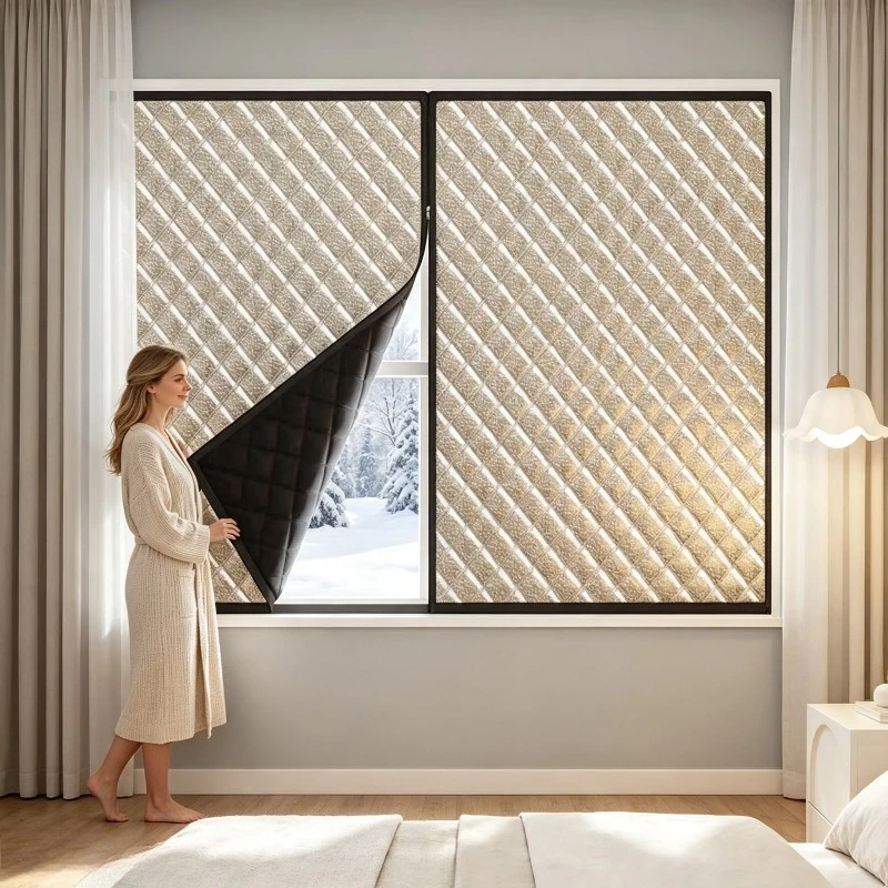Winter Insulated Windproof Window Curtain, Zipper Opening, No Drilling Required, Customizable Size, Seal Window Against Cold Air