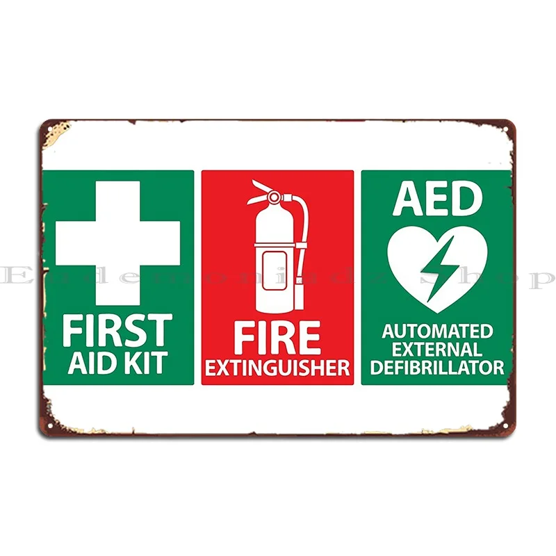 Fire Extinguisher And First Aid Kit Defibrillator Aed Metal Plaque Club Mural Custom Wall Mural Decoration Tin Sign Poster