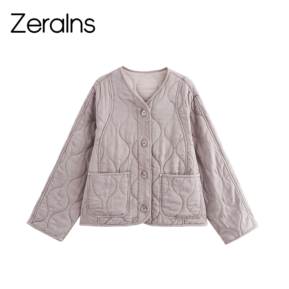 

ZERAINS осенне-зимняя новая свободная винтажная стеганая легкая хлопковая куртка в стиле ретро с v-образным вырезом, куртка