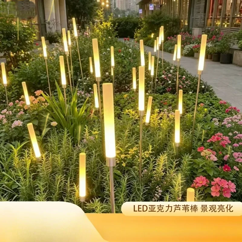 Solar matte acrylic bubble reed stick floor plug light led park courtyard villa lawn decoration light