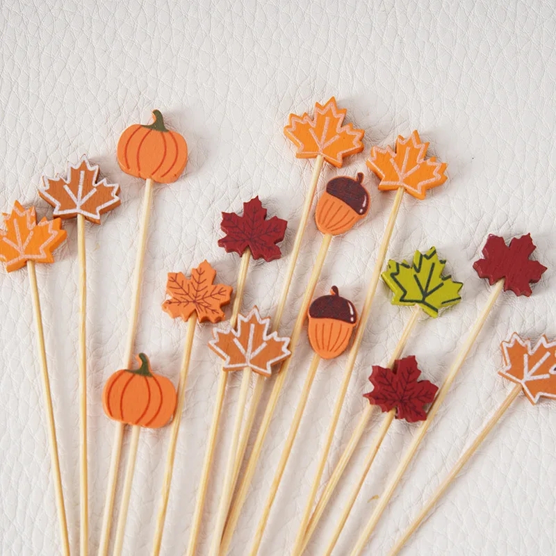 Home Party Thanksgiving Fruit Picks, Maple Pumpkin Pinecone Cocktail Picks For Burger Cold Platter Decor