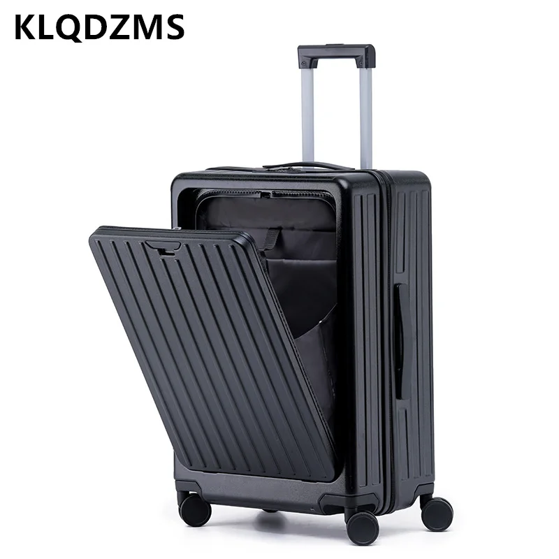 KLQDZMS 20"22"24"26 Inch Laptop Luggage Front Opening Boarding Case USB Charging Trolley Case PC with Wheels Rolling Suitcase