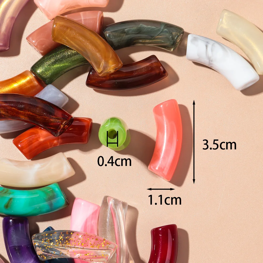 Colorful 15pcs/lot Acrylic 11x35mm Chunky Bamboo Curved Tube Loose Beads for Bracelet Necklace Making DIY Jewelry Accessories