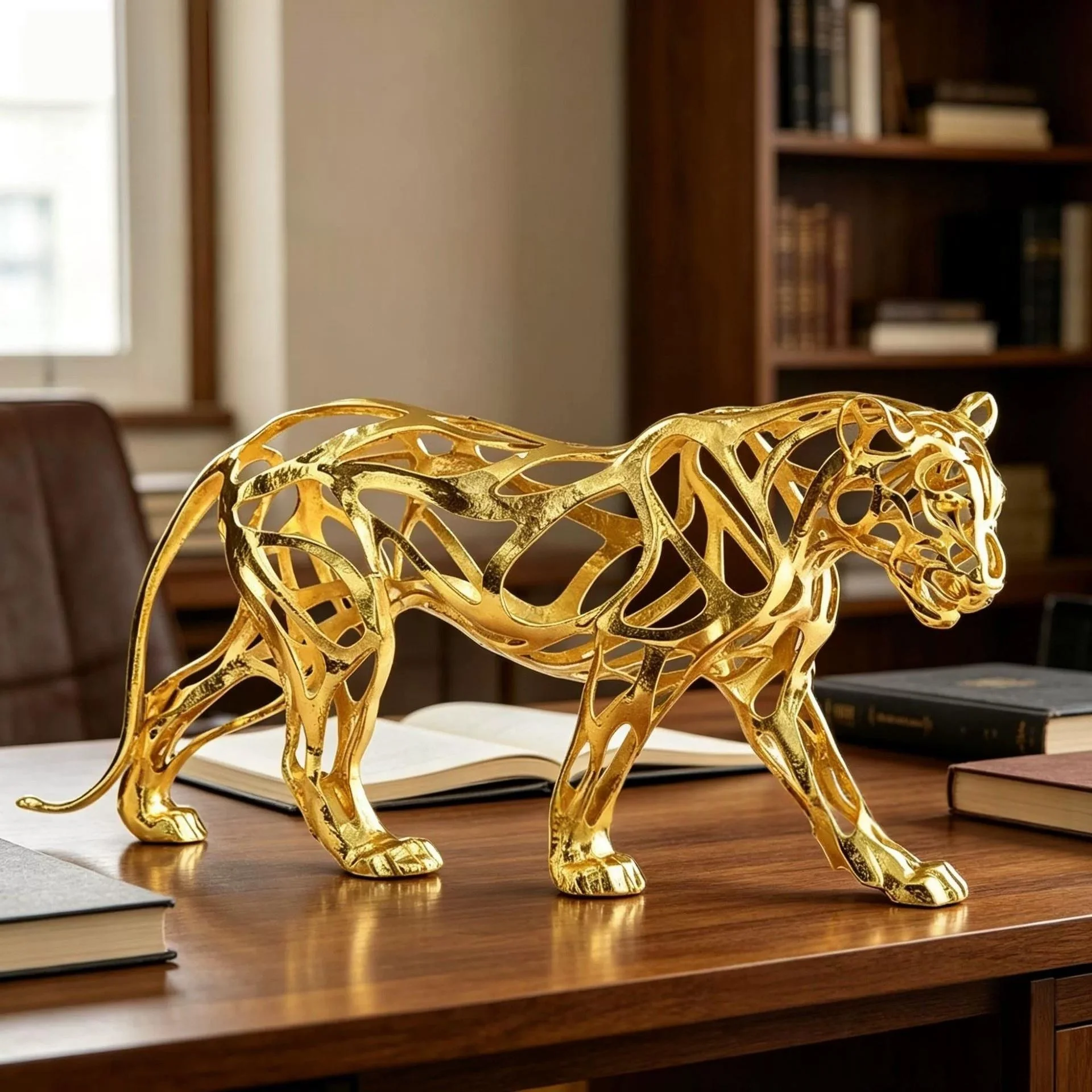 Nordic Creativity Metal Leopard Sculpture TV Cabinet Entrance Decoration Living Room Desktop Sculpture Home Decoration