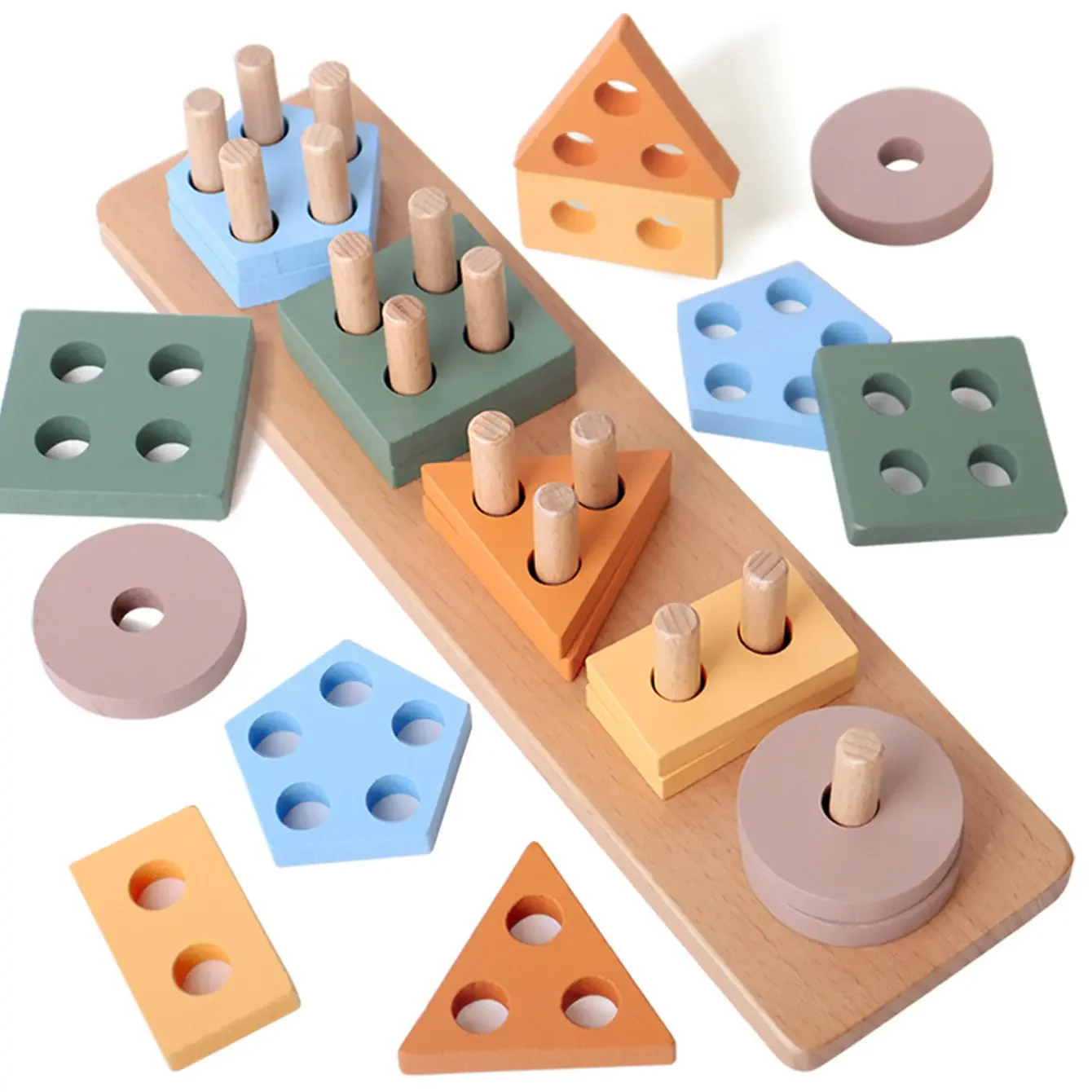 

Montessori Toys Boys Girls-Wooden Sorting & Stacking For Chidlren Toddlers