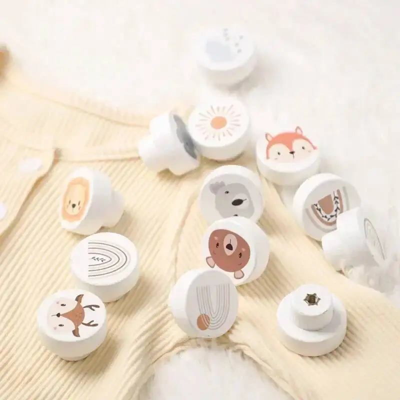 

Round Wooden Baby Cupboard Furniture Drawer Pulls Handles With Screws Cartoon Animal Rainbow Cloud Dresser Knob