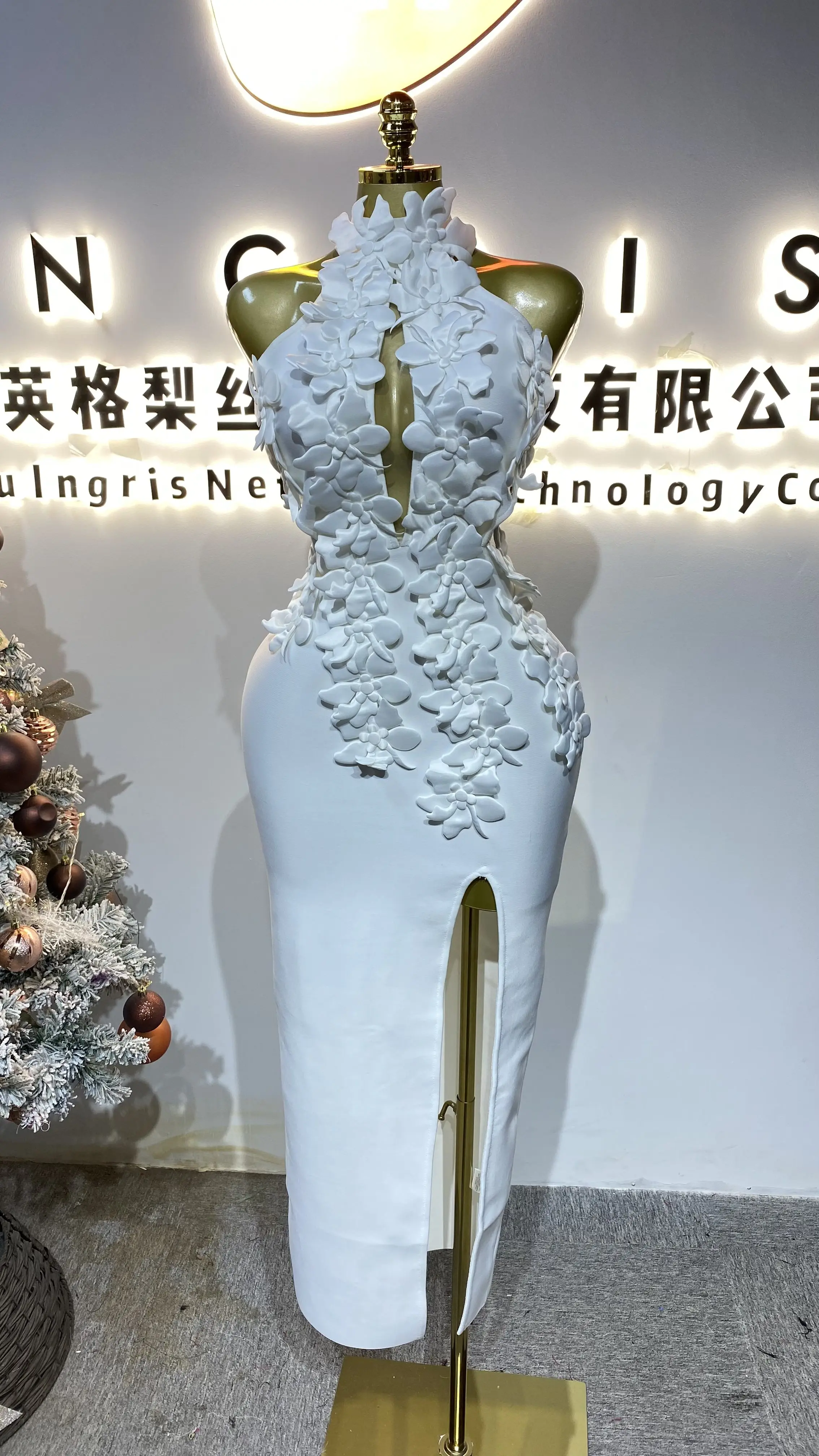 

3D-платье с цветочным узором и разрезом, без рукавов, с завышенной талией - элегантное летнее платье для вечеринок - GZXX529