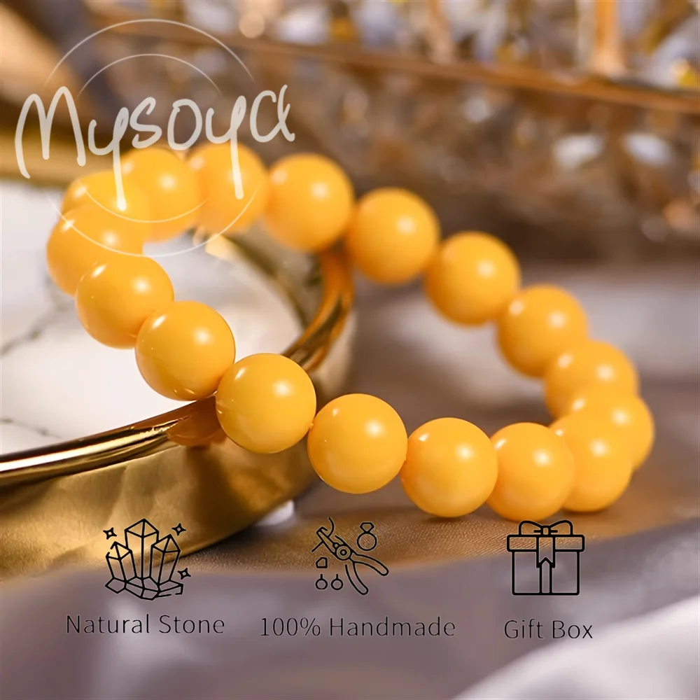 

MYSOYA Natural Yellow Amber Bead Bracelet With Gift Box, Birthday Gift, Valentine’s Day, Anniversary Gift