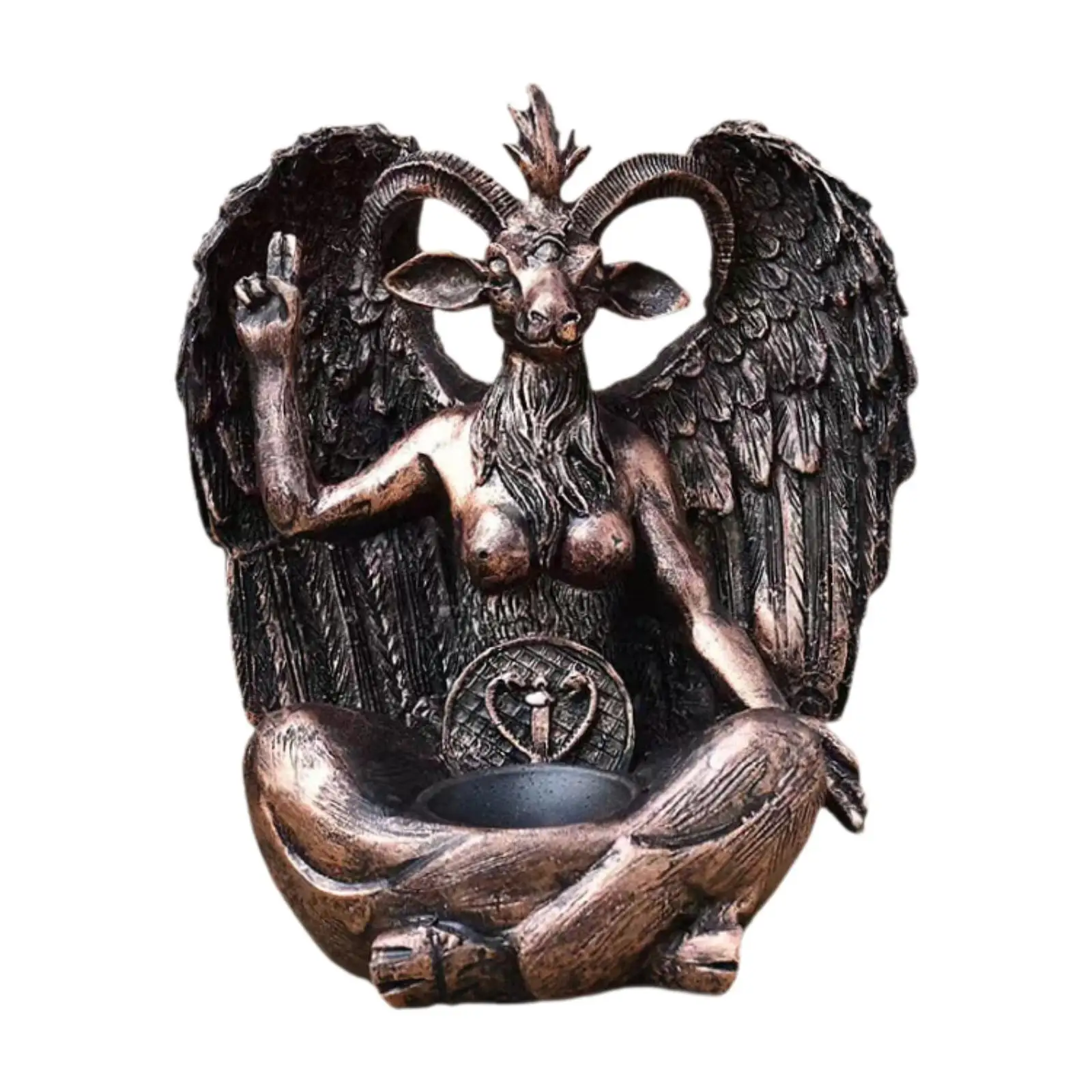 Baphomet on Pedestal Statue,Goat Statue,Gothic Occult Decor,Devil Baphomet Sitting Meditation Pose Baphomet Candlestick