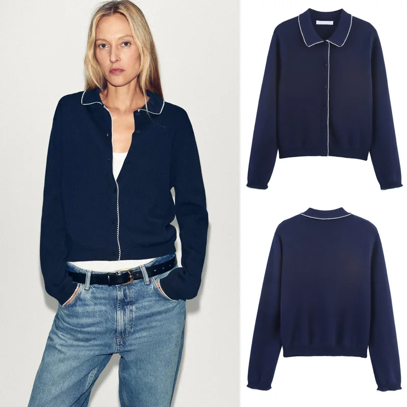 초가을 대학 스타일 니트 롱 스웨터 코트 여성 패션 쉬폰 장식 오픈 가디건