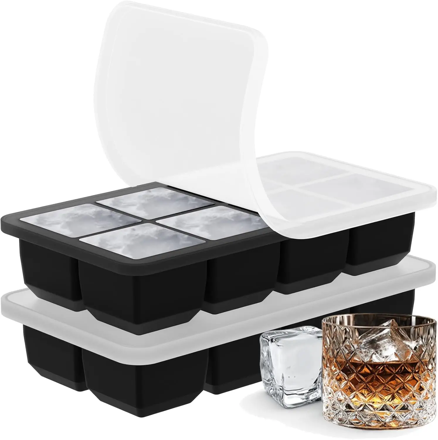 

Pack Silicone 2 Inch Large Ice Cube Molds for Cocktails Wine Fruit and Bourbon Whiskey Easy Release Ice Cube Tray with Lid Ideal