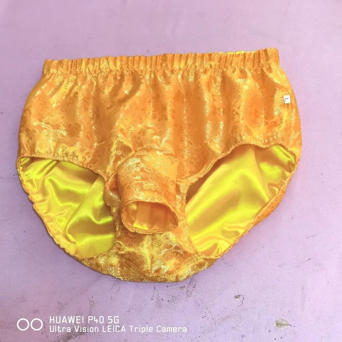 

Gold Glossy Floral Ice Silk Satin Lingerie Panties Plus Size Underwear Sexy Men Briefs