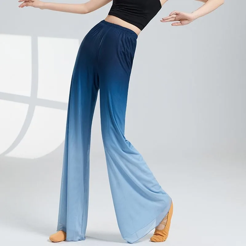 Women's Gradient Mesh Dance Pants High Waist Flowy Modern Dance Trousers