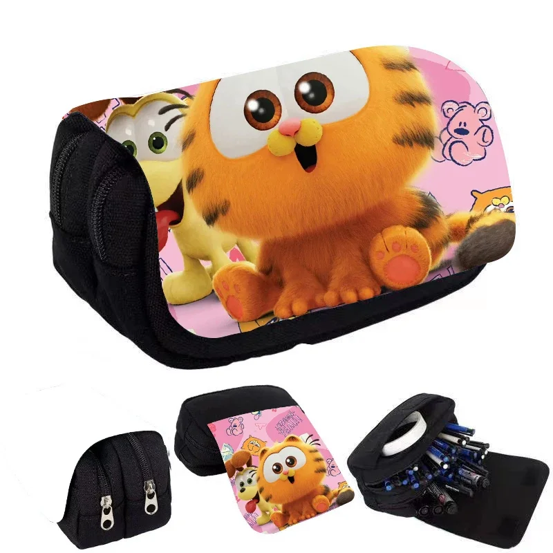 Garfields Pencil Case Odie Pen Bag Double Layer High-capacity Zipper Stationery Box Storage Bag Students Pencil Case Kids Gifts