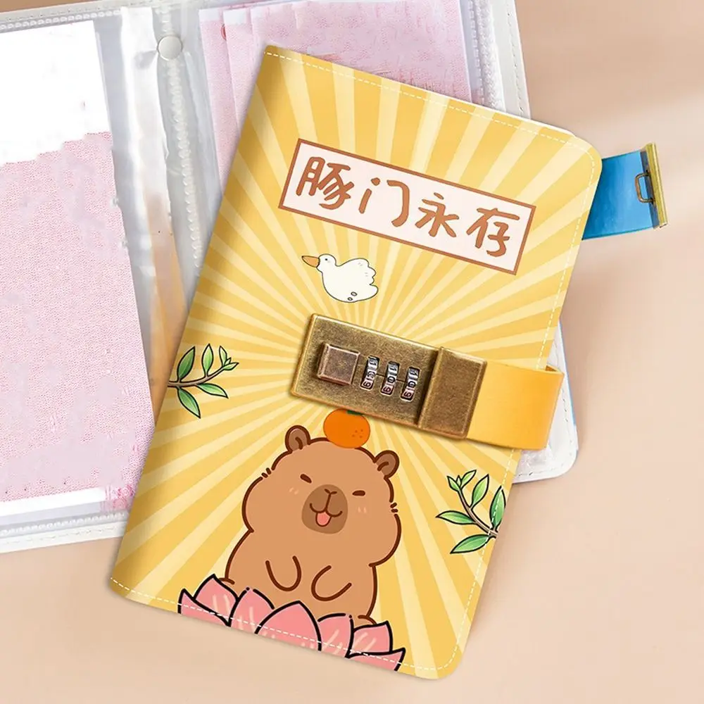 Capybara Panda 100 Envelopes Challenge Waterproof Password Lock Savings Binder Large Capacity Mini Binder Money Collection Book