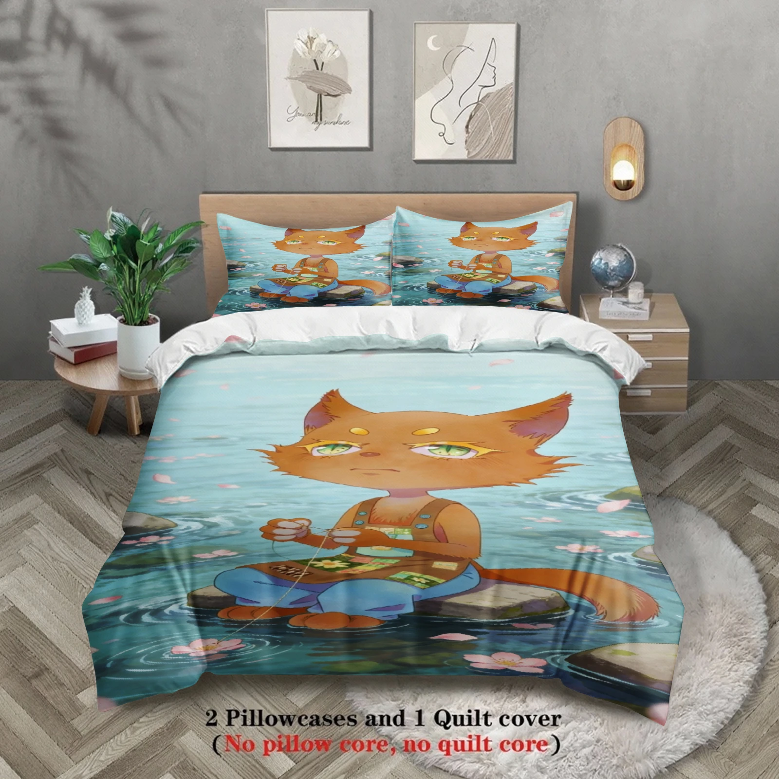 Teens Bedding Set Softville Cozy Town Cute Fern the Quilt Fox With Duvet Cover & Pillowcase For Children's Bedroom Decor