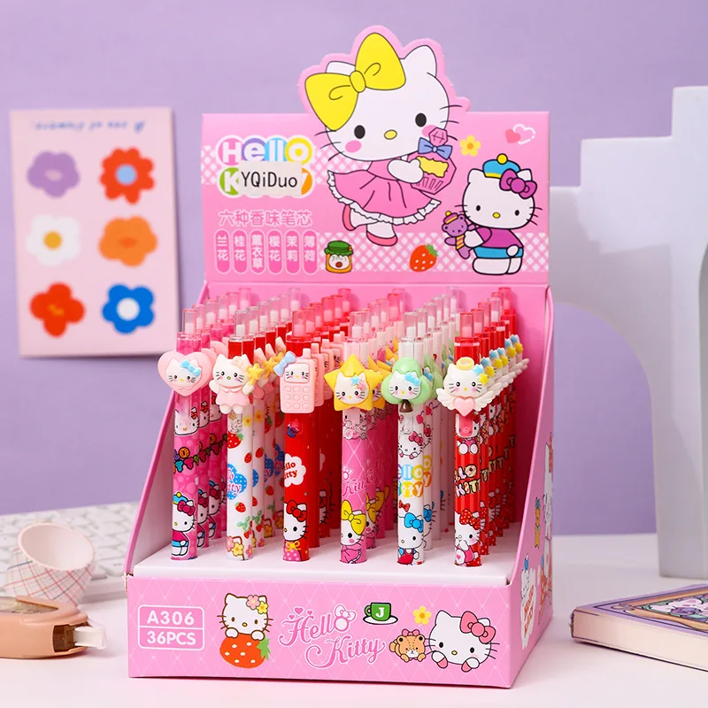 12/36pcs Sanrio Resin Patch Press Gel Pen Cute Hello Kitty 0.5mm Black Student Office Signature Pen Stationery Gifts Wholesale